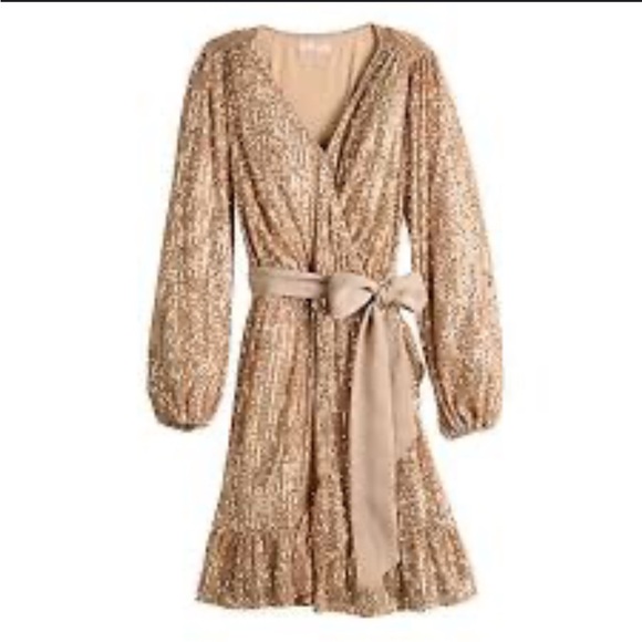 NWT LC Lauren Conrad LS long Sleeve champagne sequin midi dress Large GORGEOUS - Picture 10 of 10